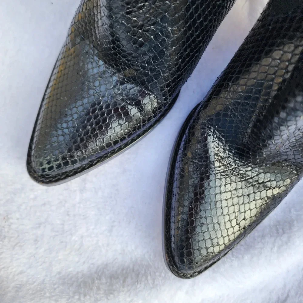 Zara Faux Snakeskin Chelsea Ankle Boots Black Pointed Toe Heeled 38 7.5 - Picture 4 of 12